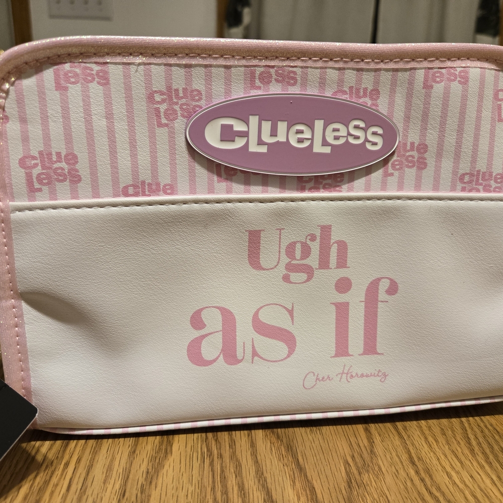 Clueless Pink and White Striped Cosmetic Bag